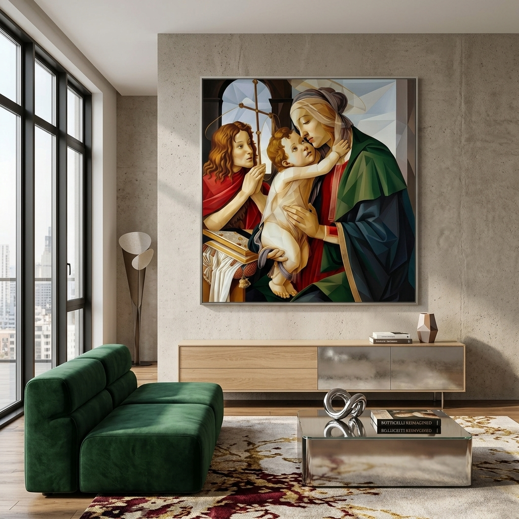 Reproduktion „Madonna mit Kind und dem jungen Johannes dem Täufer“ von Sandro Botticelli, Reproduktion auf Leinwand, Kunstdruck