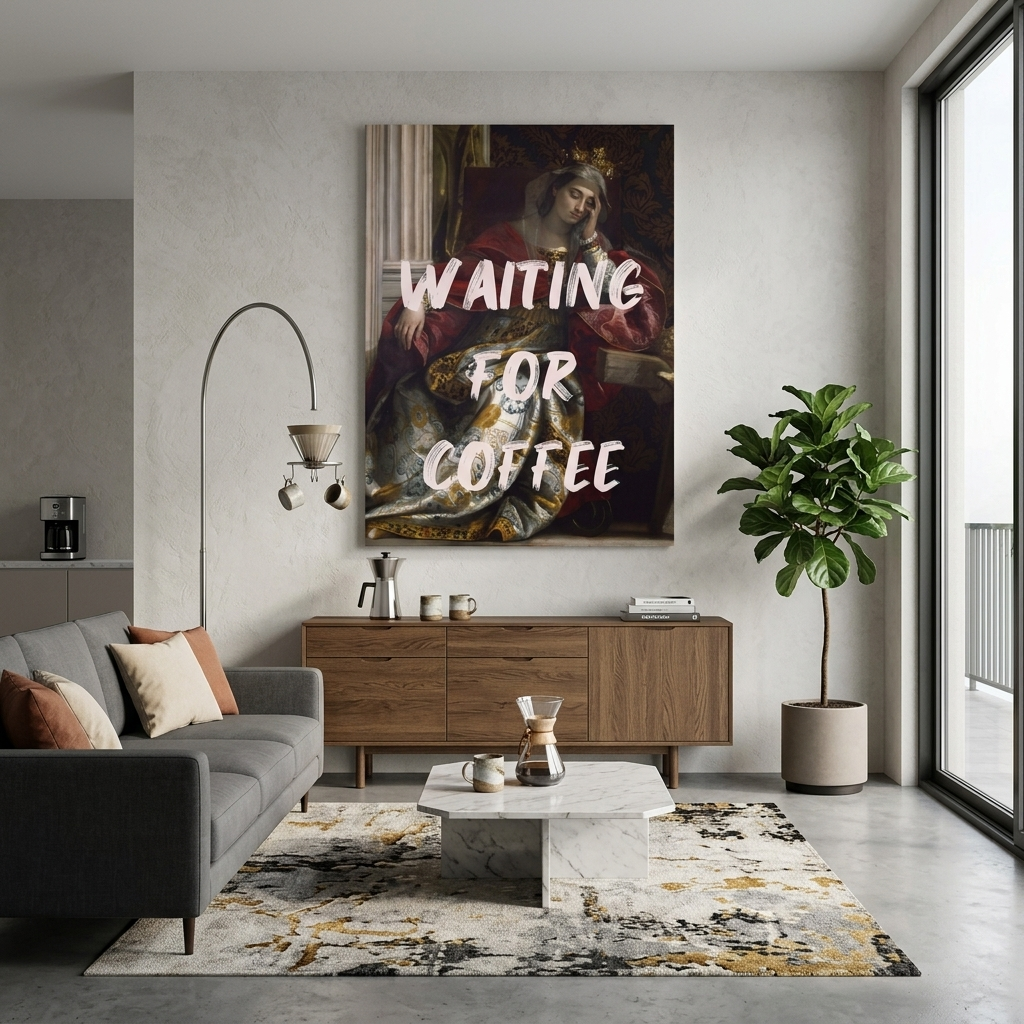 Leinwandbild „Warten auf Kaffee“