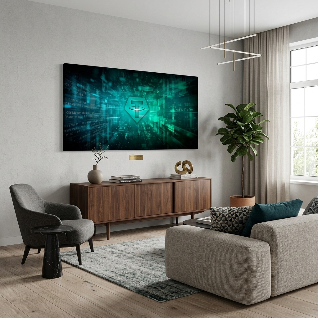Tether USDT grünes Logo Inspirierender Kunstdruck auf Leinwand