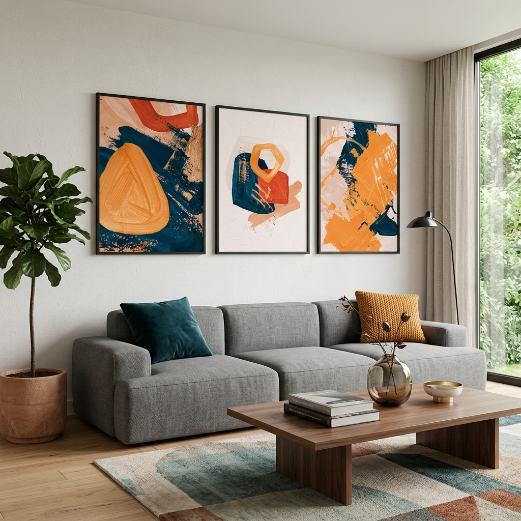 Modularer abstrakter Kunstdruck auf Leinwand, mehrteilig, Blau und Gelb