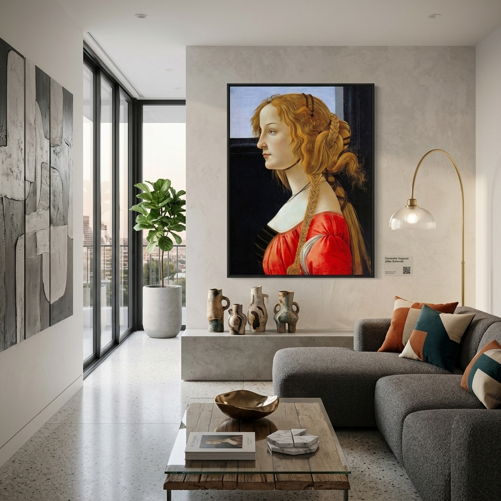 Reproduktion von Botticellis Porträt einer jungen Frau, Reproduktion auf Leinwand, Kunstdruck