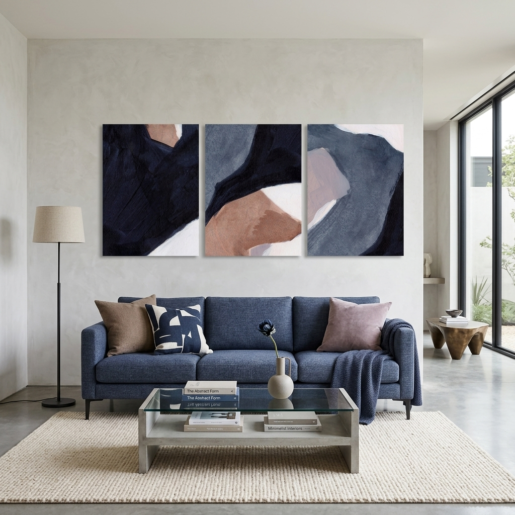 Modularer abstrakter Kunstdruck auf mehrteiliger Leinwand mit kräftigem Blau