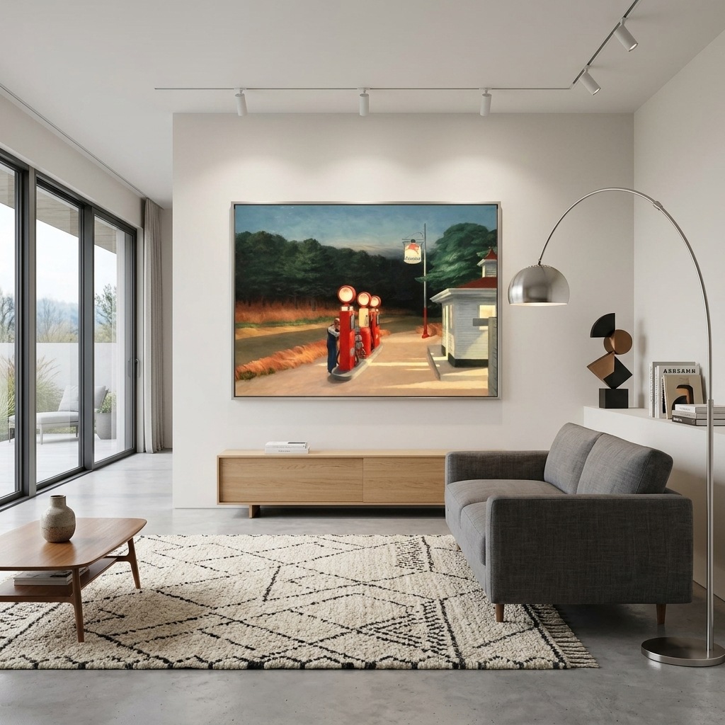 Reproduktion „Gas Station“ von Edward Hopper, Reproduktion auf Leinwand, Kunstdruck