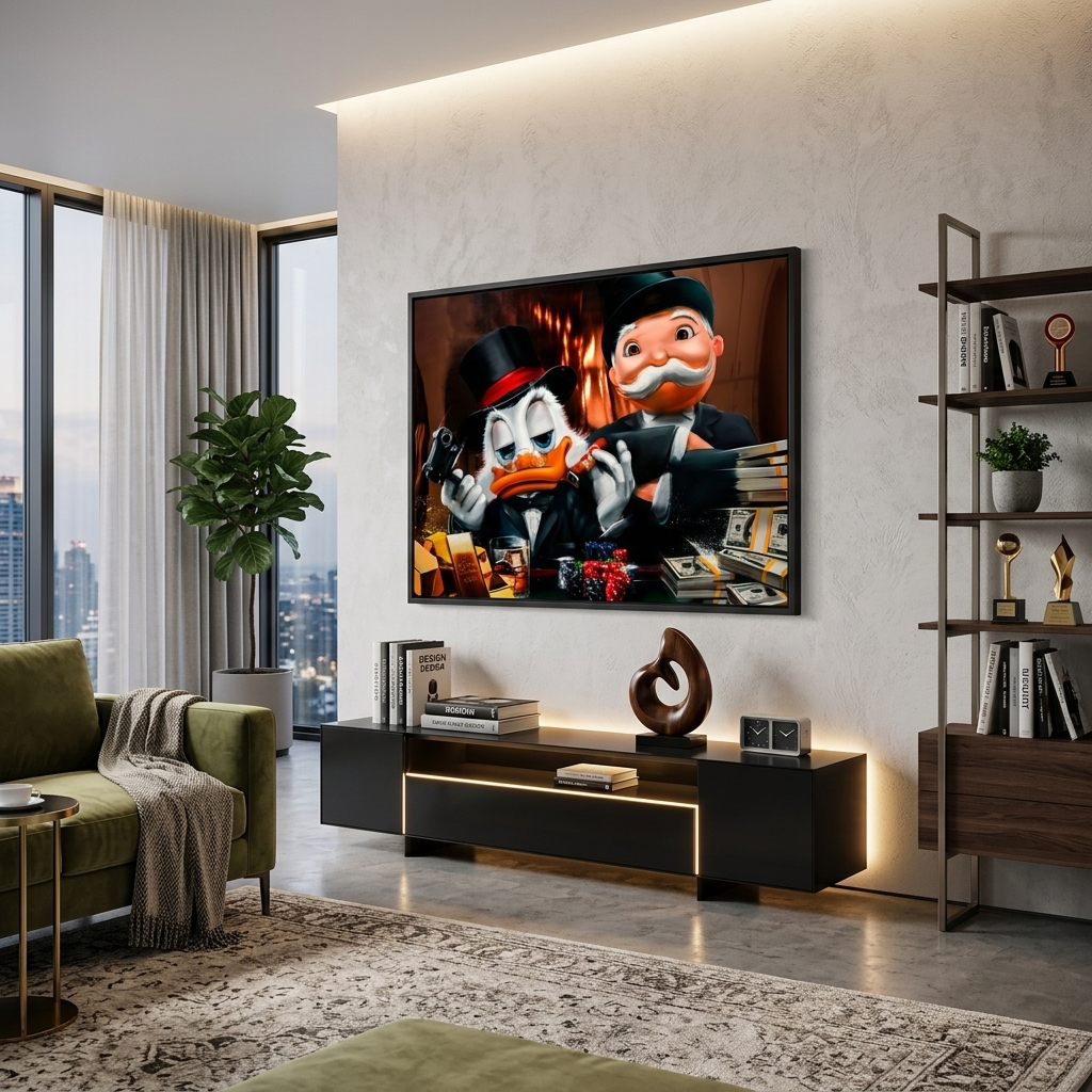 Scrooge, Monopoly, Geld Inspirierender Kunstdruck auf Leinwand