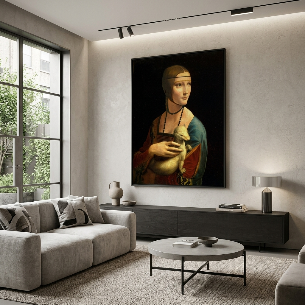 Reproduktion von Leonardo da Vincis „Die Dame mit dem Hermelin“, Reproduktion auf Leinwand, Wand-Kunstdruck