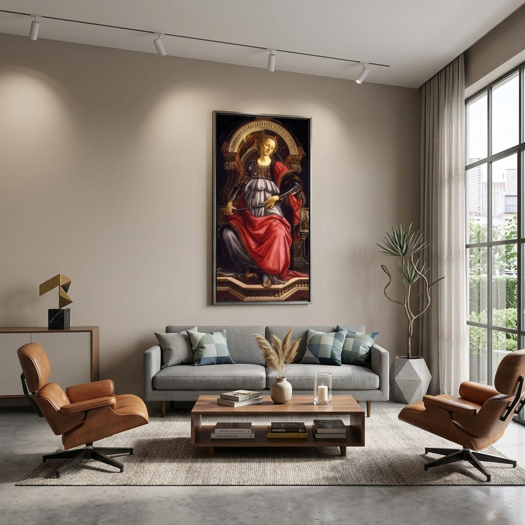 Reproduktion von Sandro Botticellis „Allegorie der Stärke“, Reproduktion auf Leinwand, Kunstdruck