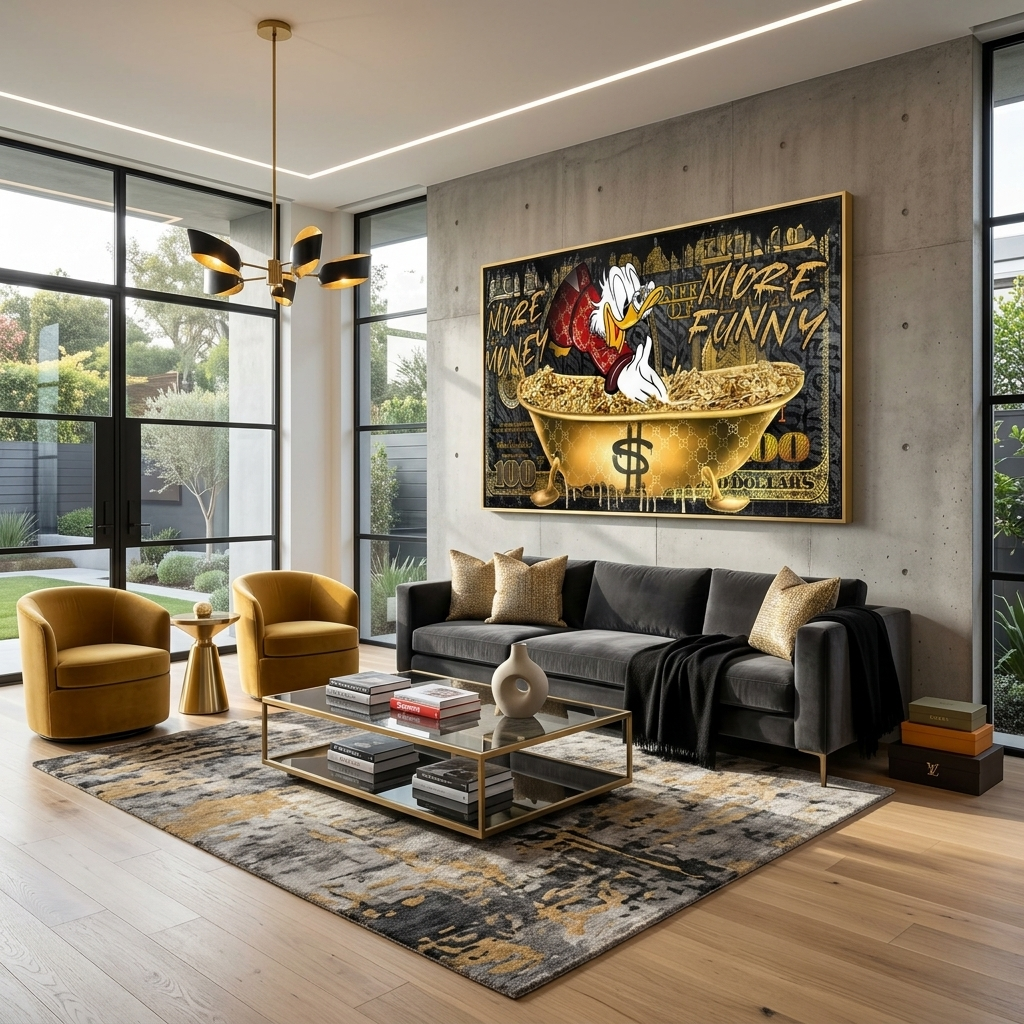 Scrooge in a golden bathtub Inspirational Canvas Wall Art Print
