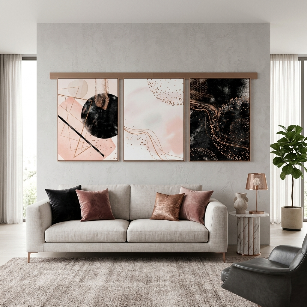Modularer abstrakter Kunstdruck auf Leinwand mit mehreren Teilen in Schwarzpulver