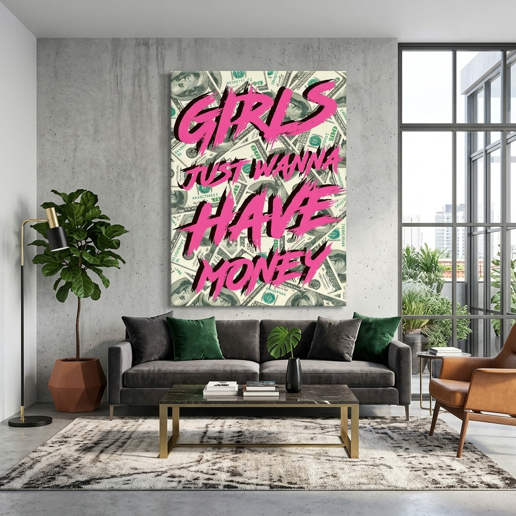 Die Inschrift auf dem Hintergrund der Dollars Motivierender Leinwand-Kunstdruck