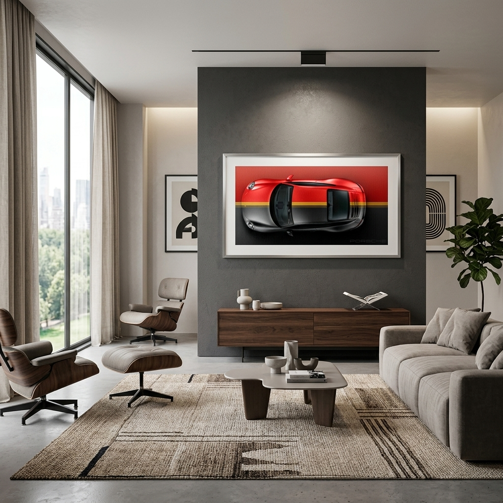 Leinwandbild, Porsche 911, grün, auf grauem Hintergrund