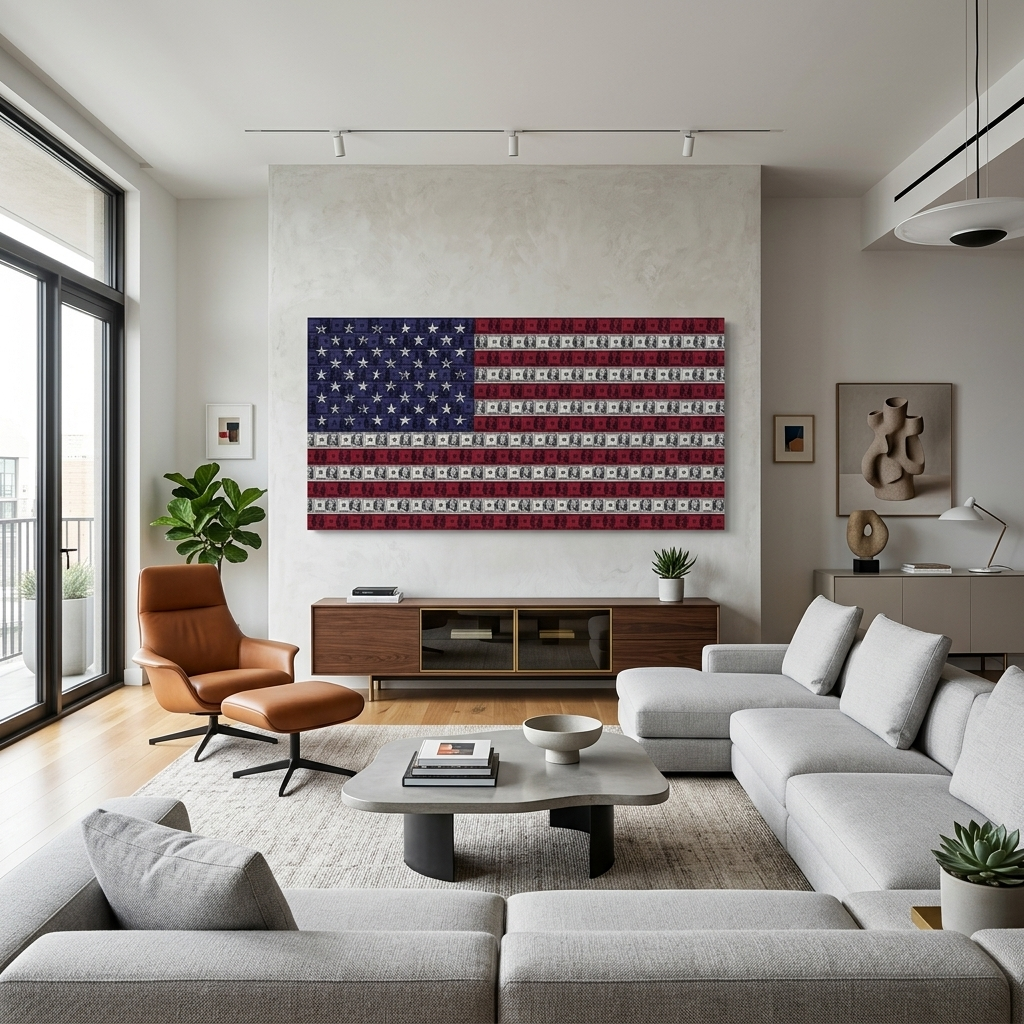 Inspirierender Kunstdruck auf Leinwand, amerikanische Dollarflagge