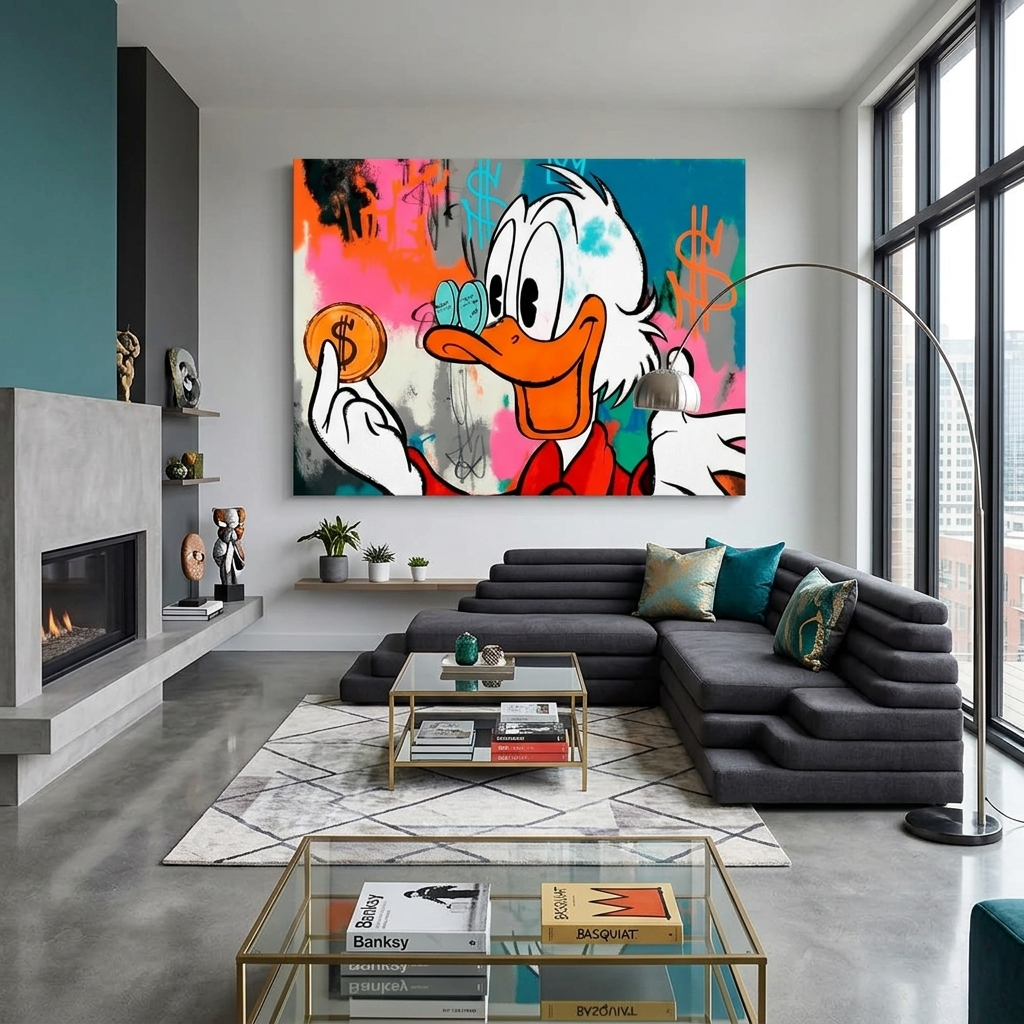 Inspirierender Kunstdruck auf Leinwand mit Scrooge-Münze