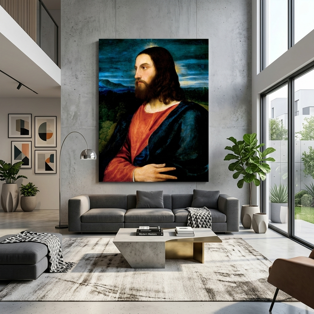 Reproduktion von Christus dem Erlöser, Tizian, Reproduktion auf Leinwand, Kunstdruck