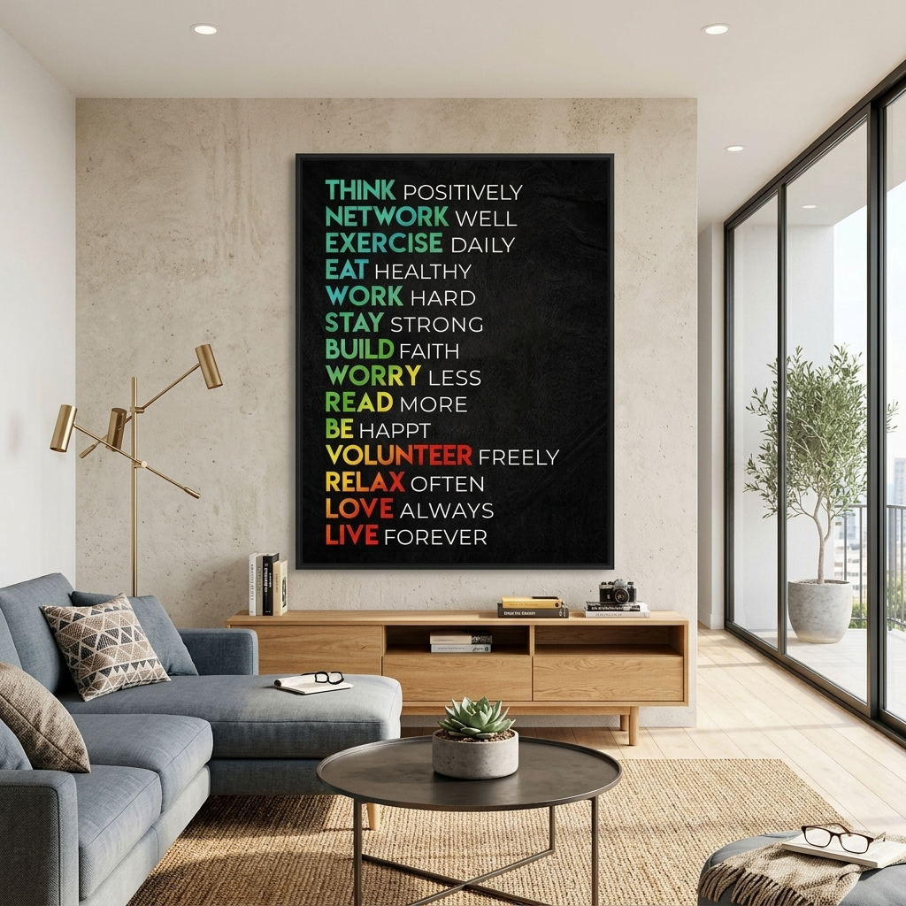 Rules for a happy life Motivational Canvas Wall Art Print