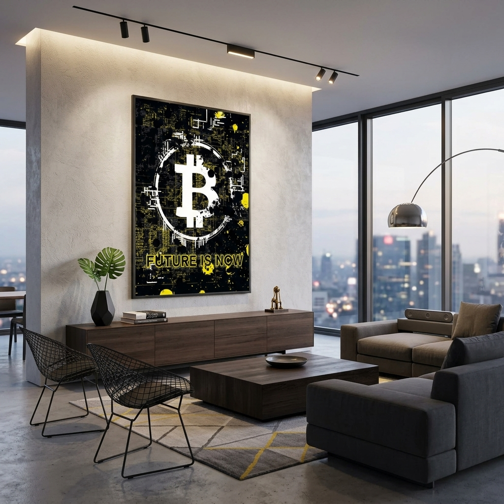 Bitcoin Die Zukunft ist jetzt Inspirierender Kunstdruck auf Leinwand