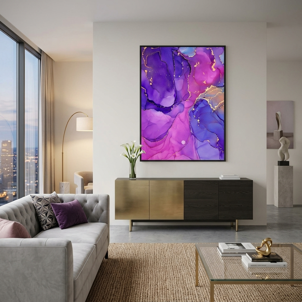 Lila-rosa Abstraktion Leinwand Wand Kunstdruck