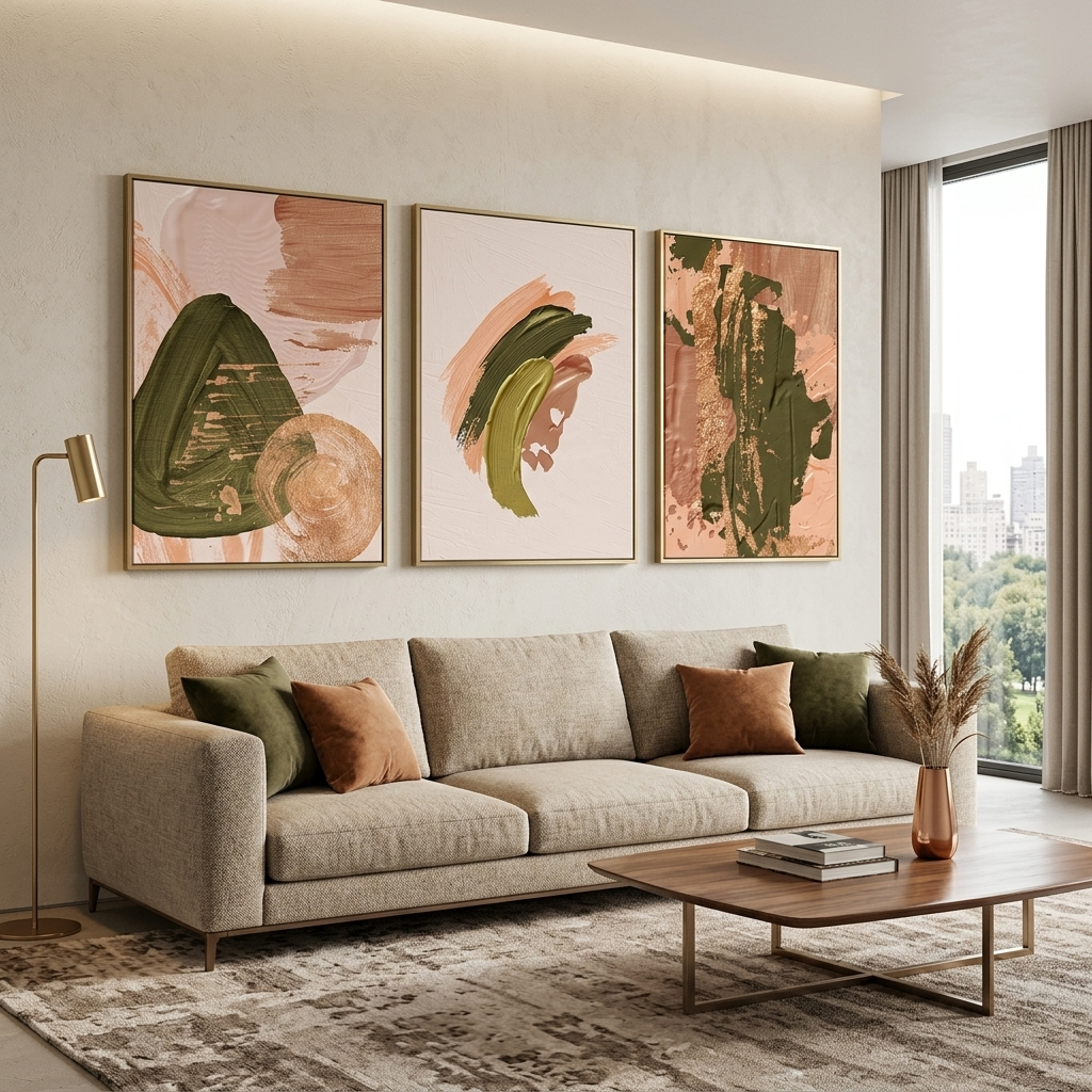 Modularer abstrakter Kunstdruck auf Leinwand, mehrere Teile, pudergrün