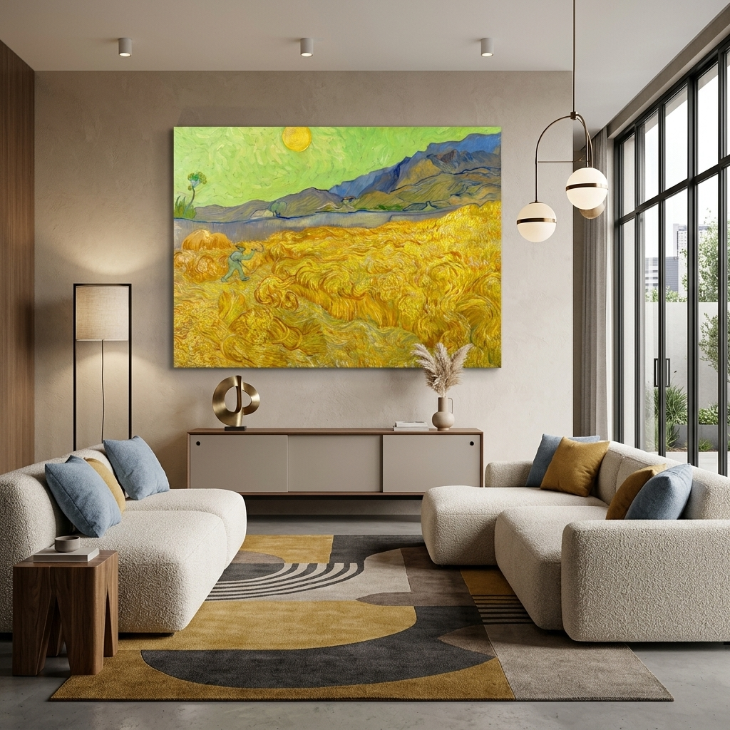 Reproduktion „Das Weizenfeld und der Schnitter“ von Vincent van Gogh, Reproduktion auf Leinwand, Kunstdruck