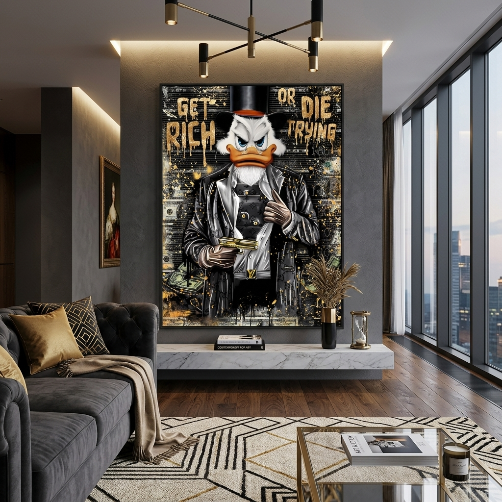 Scrooge with a pistol in an armored vest Inspirational Canvas Wall Art Print