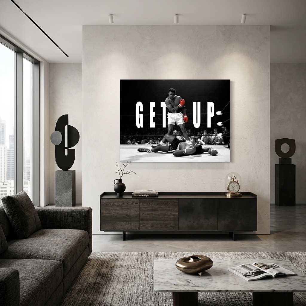 Muhamet Ali ist im Ring in dunklen Farbtönen Leinwand Wand Kunstdruck