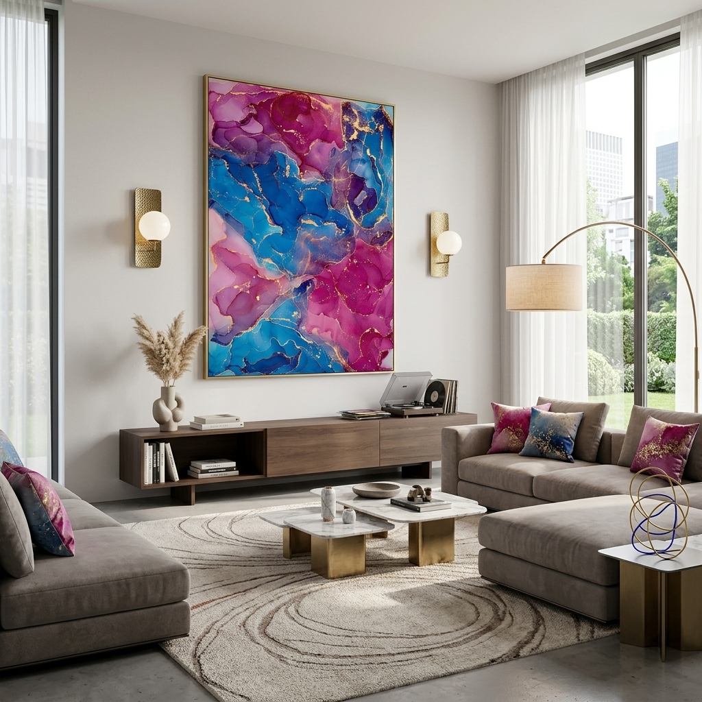 Rosa und blau Abstraktion Leinwand Wand Kunstdruck