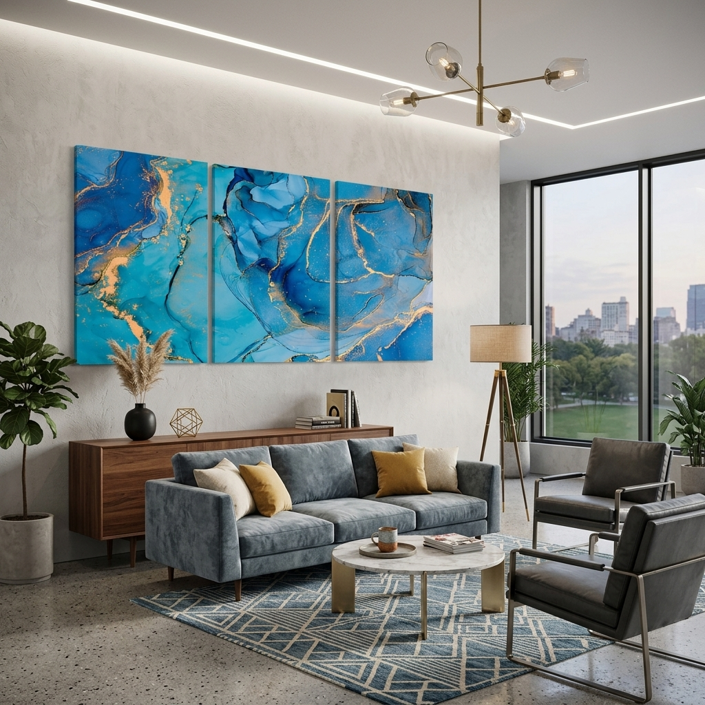 Modularer türkis-goldener abstrakter mehrteiliger Leinwand-Kunstdruck