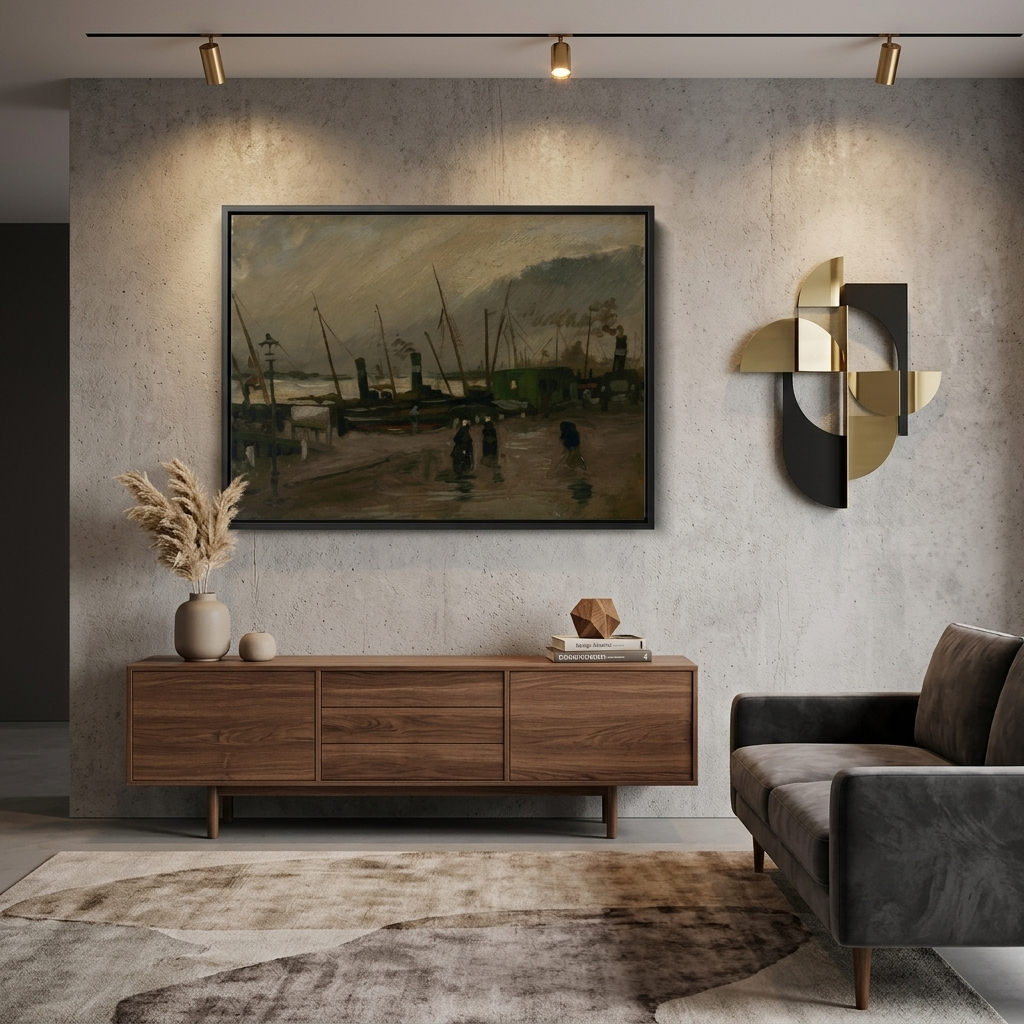 Reproduktion: Kai mit Schiffen in Antwerpen, Vincent van Gogh, Reproduktion auf Leinwand, Kunstdruck