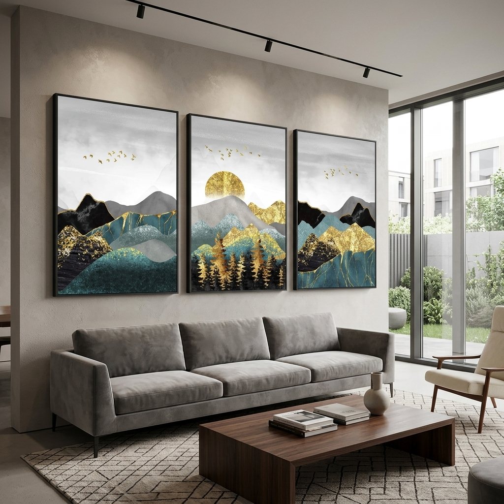 Mehrteiliger Kunstdruck auf Leinwand, abstrakte Hügel