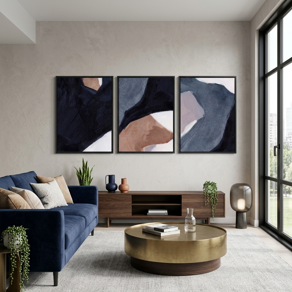 Modularer abstrakter Kunstdruck auf mehrteiliger Leinwand mit kräftigem Blau