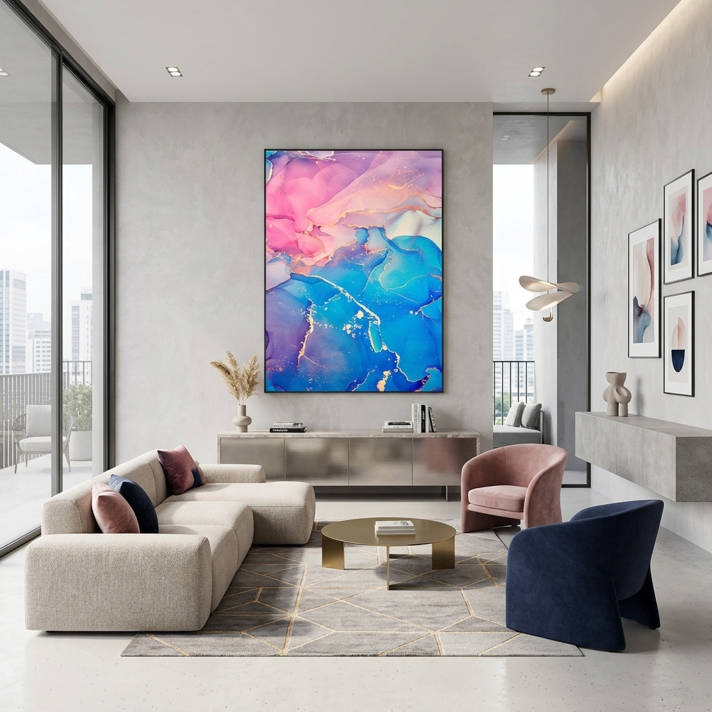 Rosa und blau Abstraktion Leinwand Wand Kunstdruck