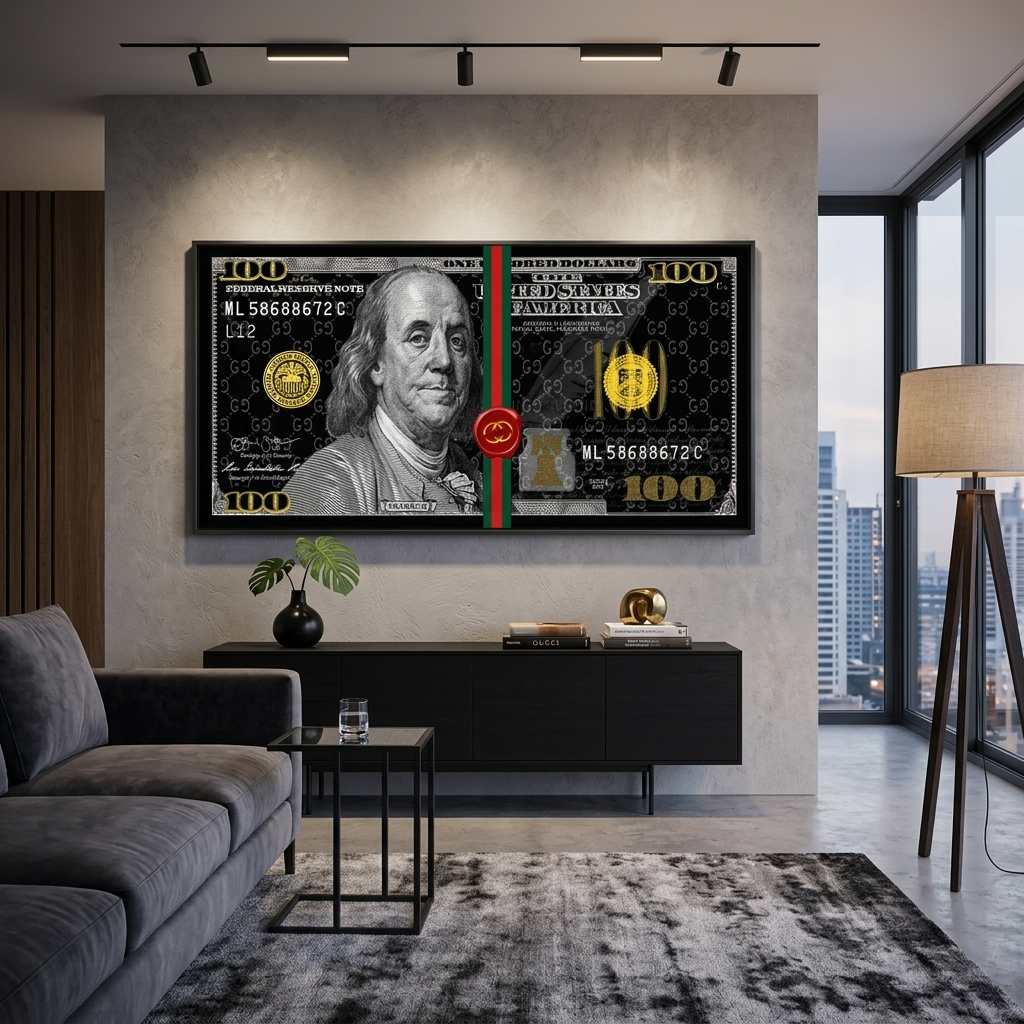 100 Dollar Gucci schwarz inspirierender Kunstdruck auf Leinwand