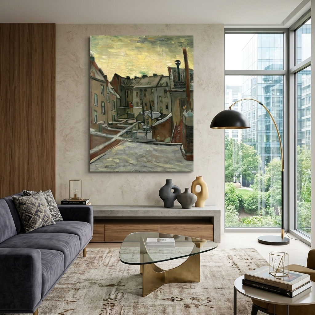 Reproduktion: Die Hinterhöfe der alten Häuser in Antwerpen. Reproduktion auf Leinwand, Kunstdruck