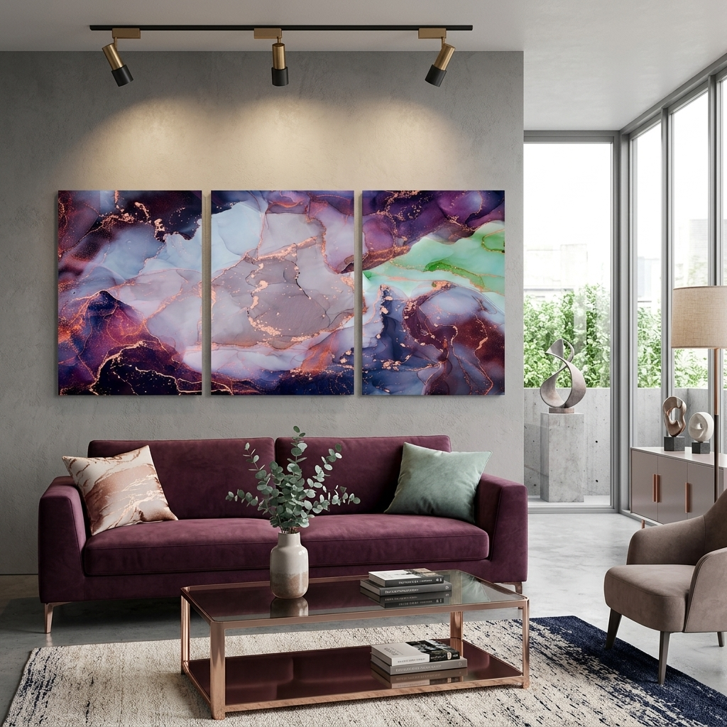 Modularer, abstrakter Kunstdruck auf Leinwand, mehrere Teile, Burgundergrau