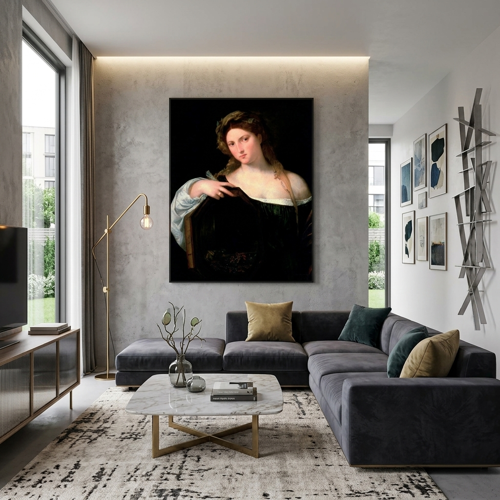 Reproduktion „Die Eitelkeit des Weltlichen (Vanitas)“ von Tizian, Reproduktion auf Leinwand, Kunstdruck