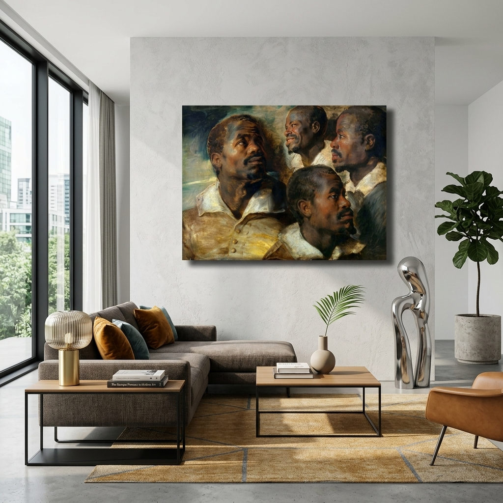 Reproduktion, Vier Skizzen des Kopfes des Mohren, Rubens, Reproduktion, Kunstdruck auf Leinwand