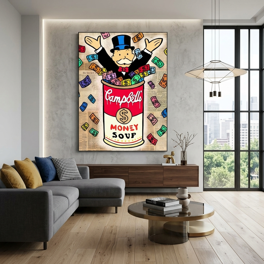 Monopoly Money soup Canvas Wall Art Print