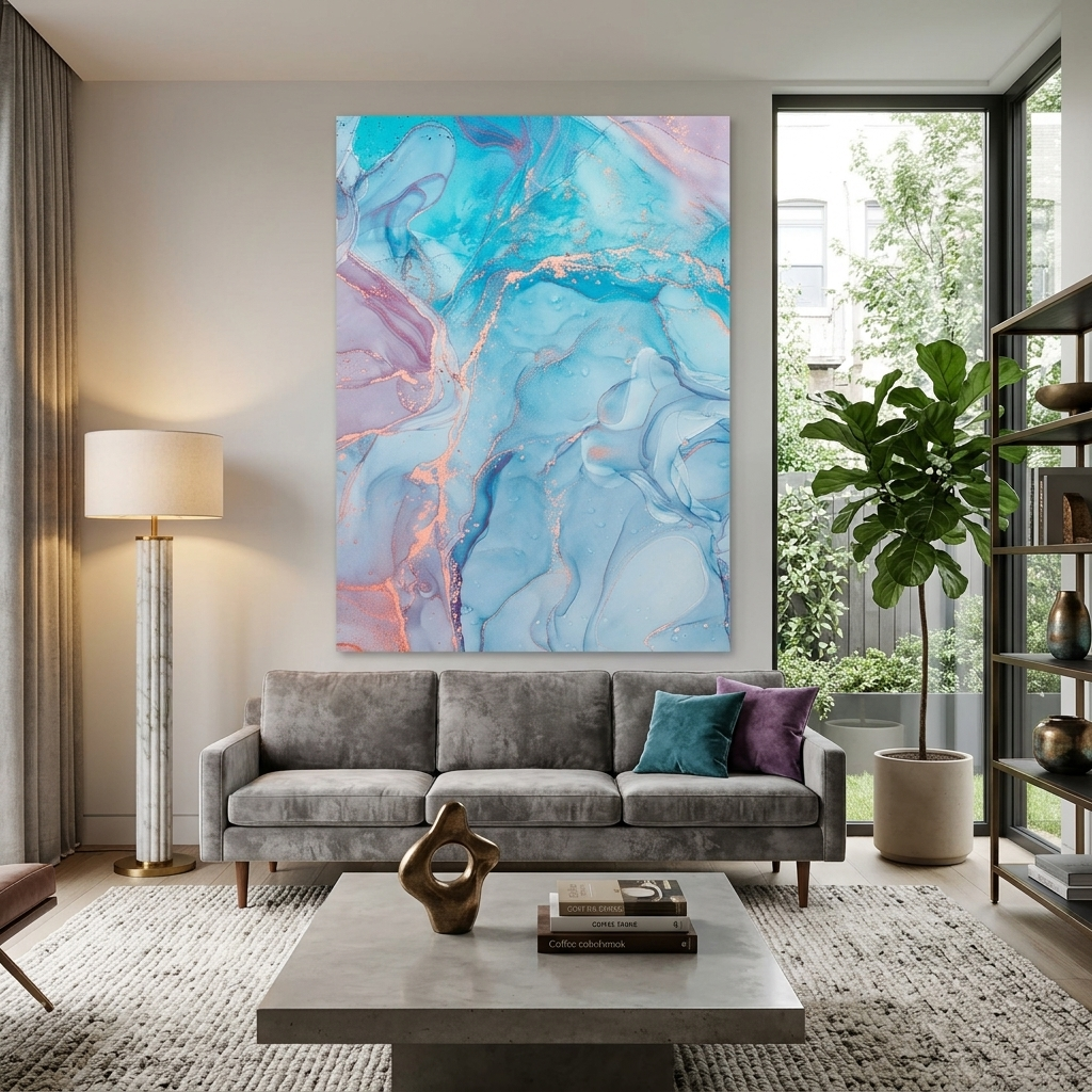 Türkisblau mit rosa Abstraktion Leinwand Wand Kunstdruck