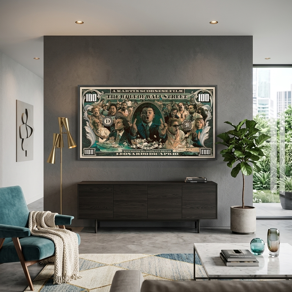 100 Dollar Wolf of Wall Street inspirierender Kunstdruck auf Leinwand