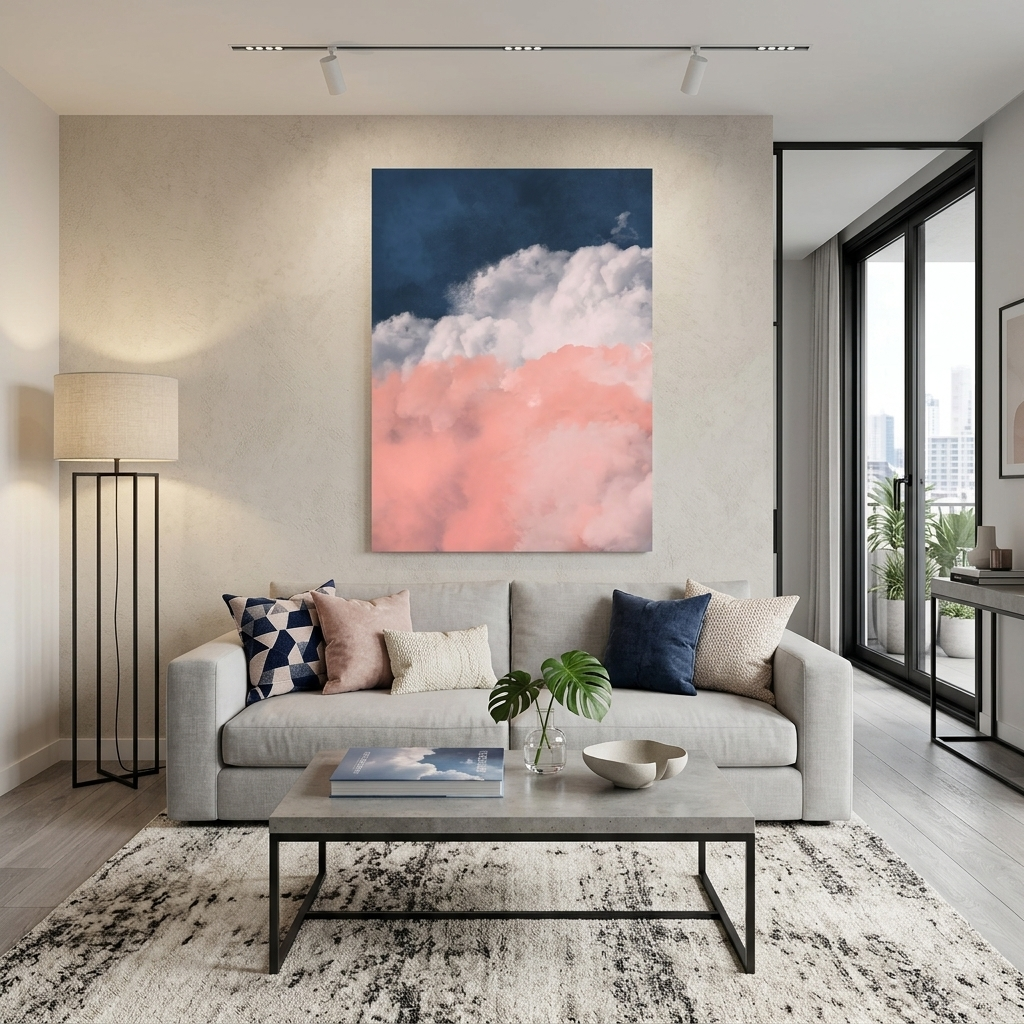 Rosa-graue Wolken auf blauem Hintergrund Leinwandbild