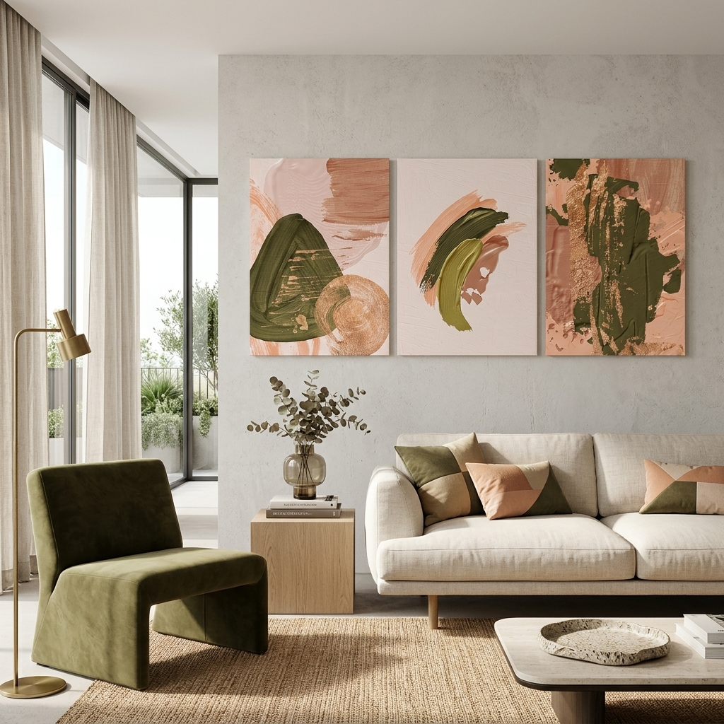 Modularer abstrakter Kunstdruck auf Leinwand, mehrere Teile, pudergrün