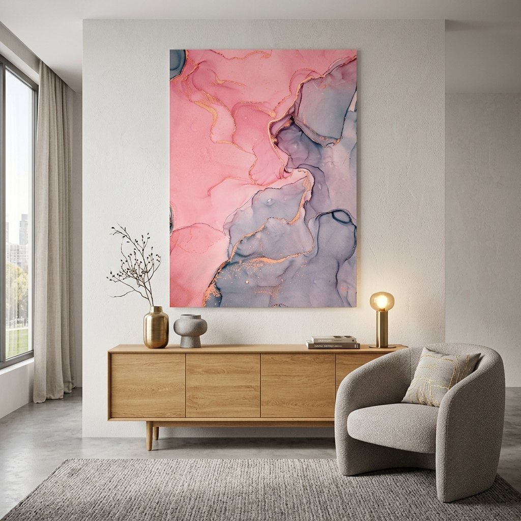 Puderrosa mit grauem Abstraktions-Leinwand-Kunstdruck
