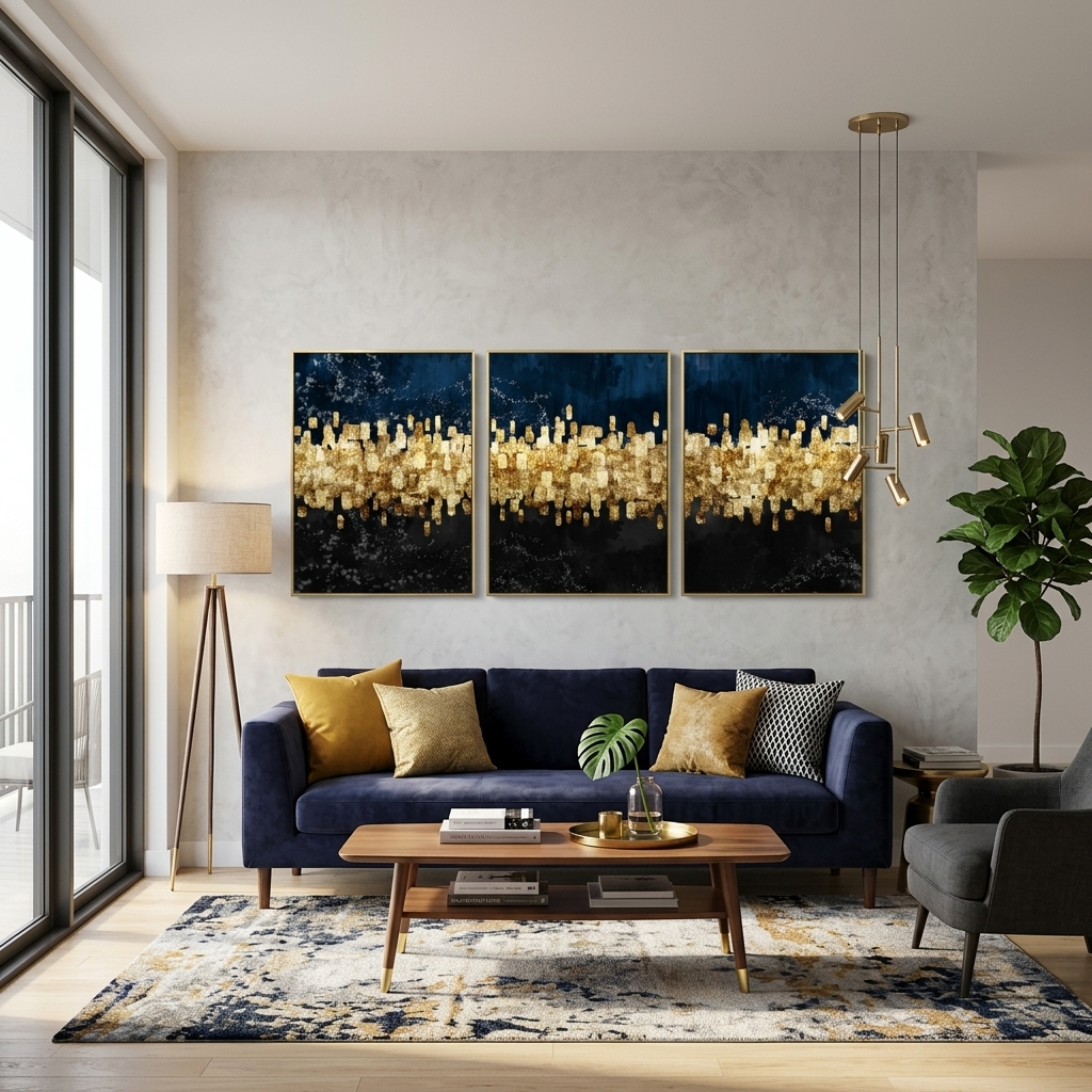 Modularer abstrakter Kunstdruck auf Leinwand, mehrteilig, Schwarz und Gold
