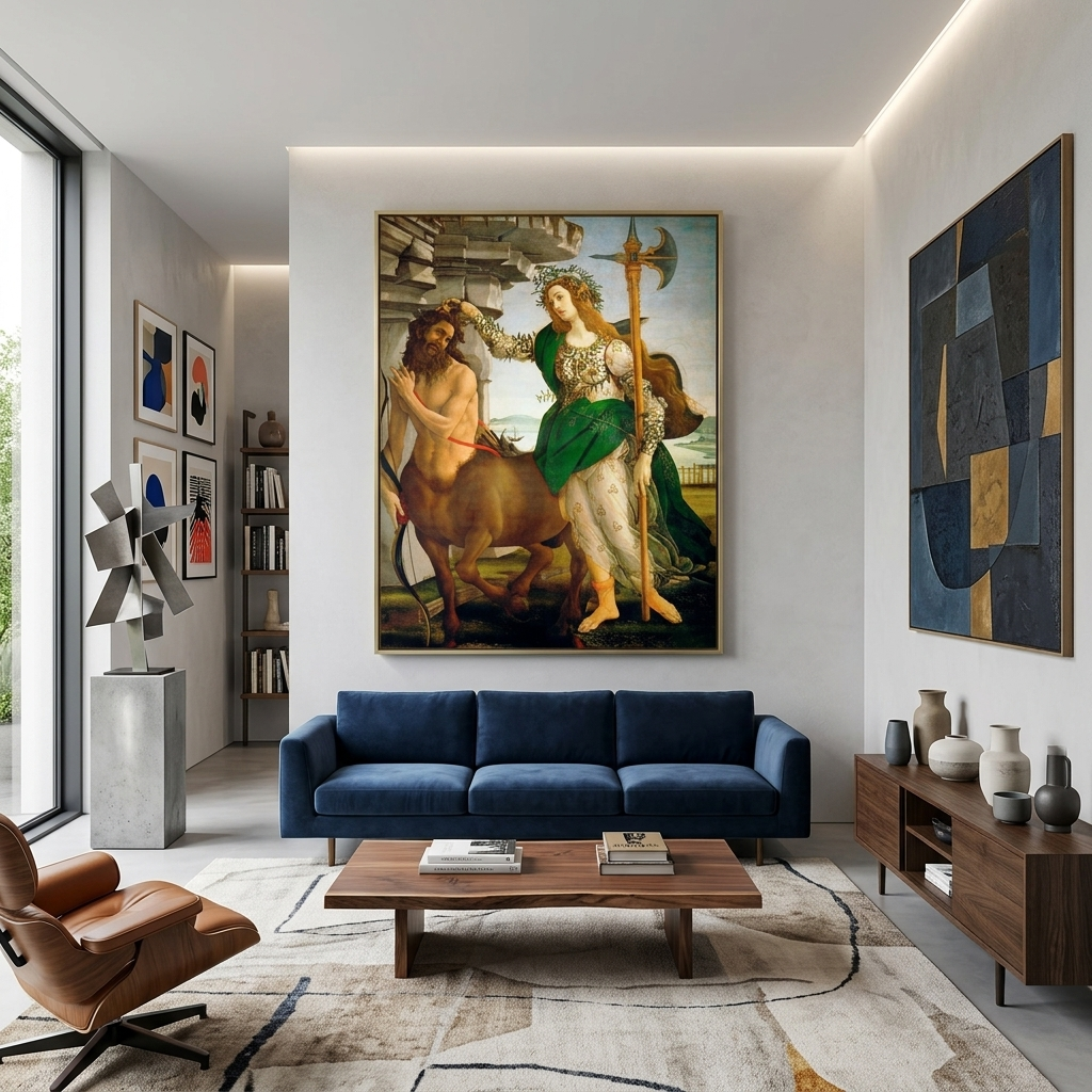 Reproduktion von Sandro Botticellis „Pallade und Zentaur“. Reproduktion auf Leinwand, Wand-Kunstdruck