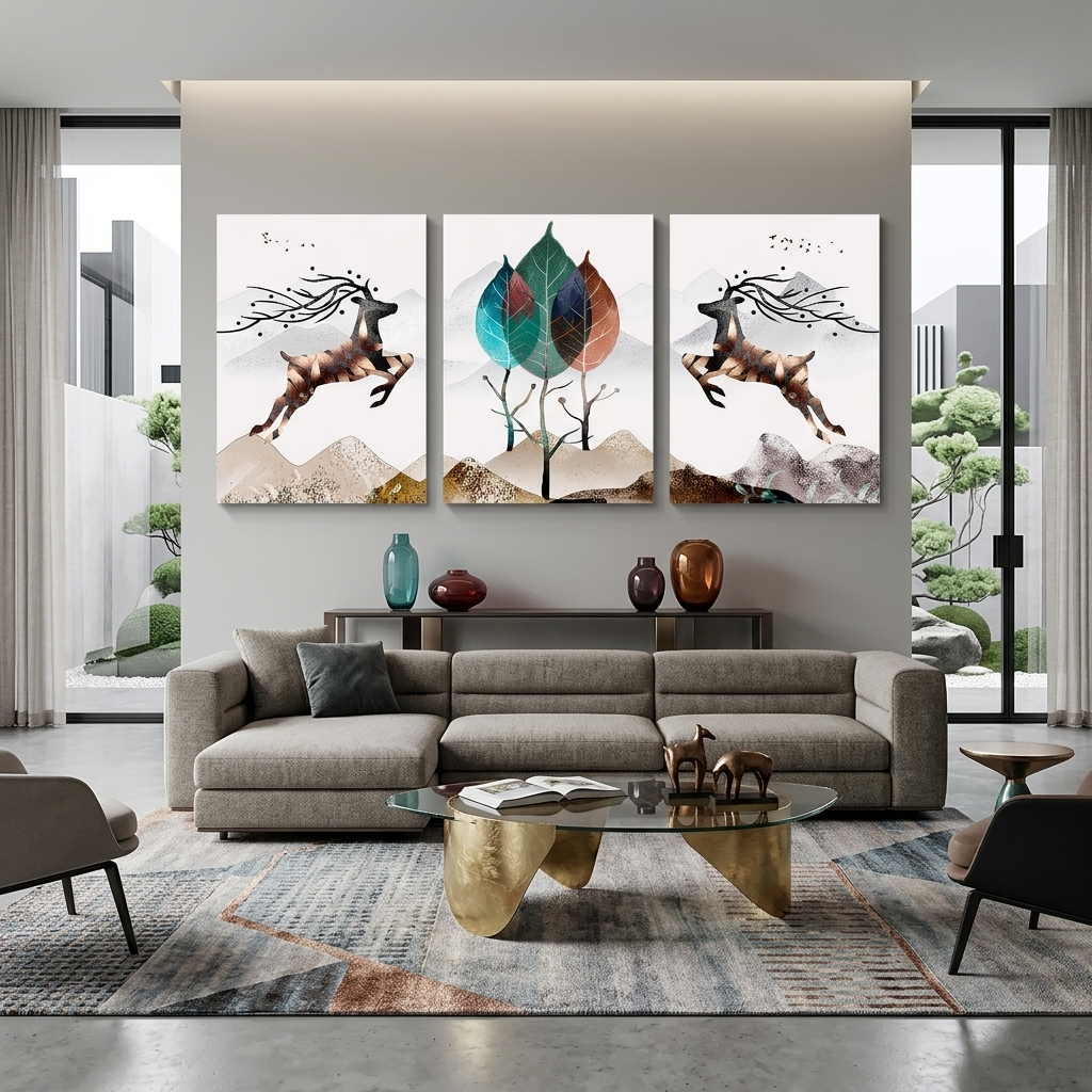 Modularer abstrakter Baum im Goldstil, mehrteiliger Kunstdruck auf Leinwand