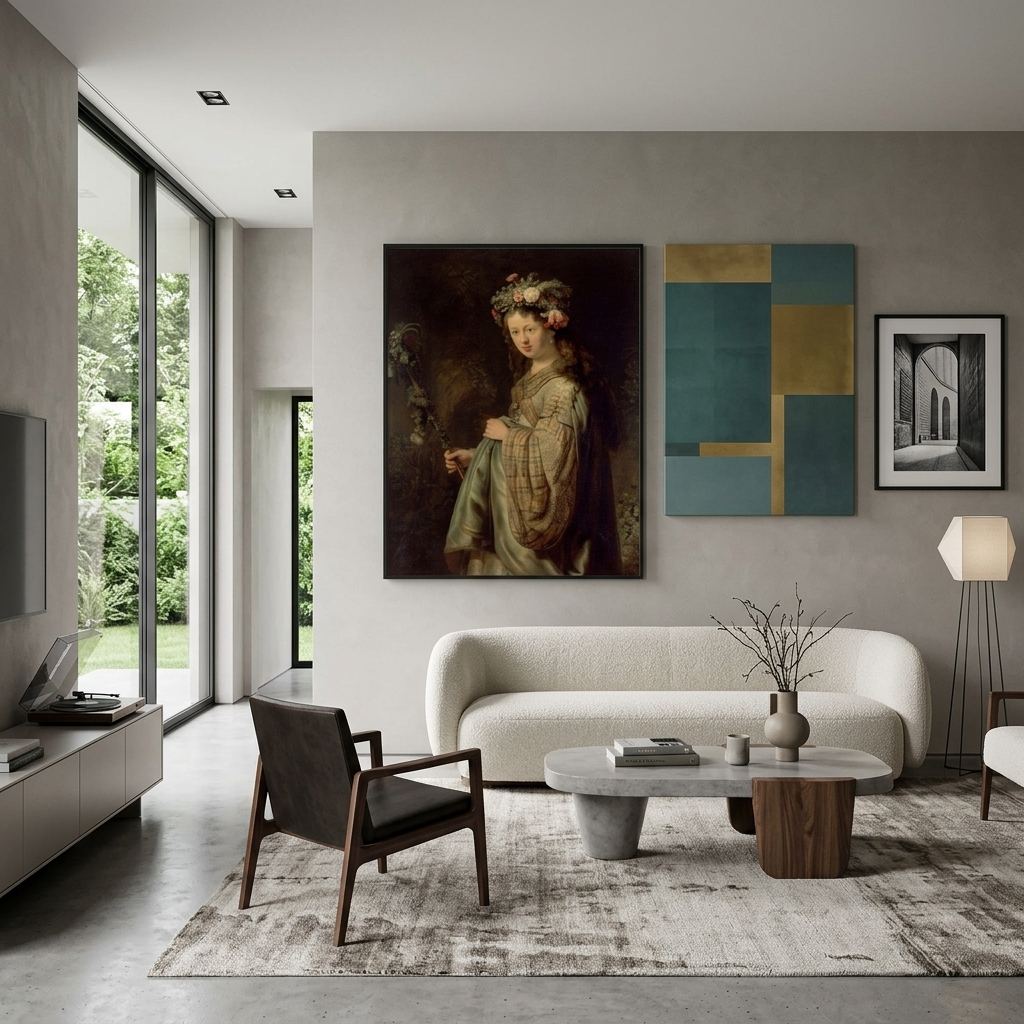 Reproduktion „Saskia als Flora“ von Rembrandt, Reproduktion auf Leinwand, Kunstdruck