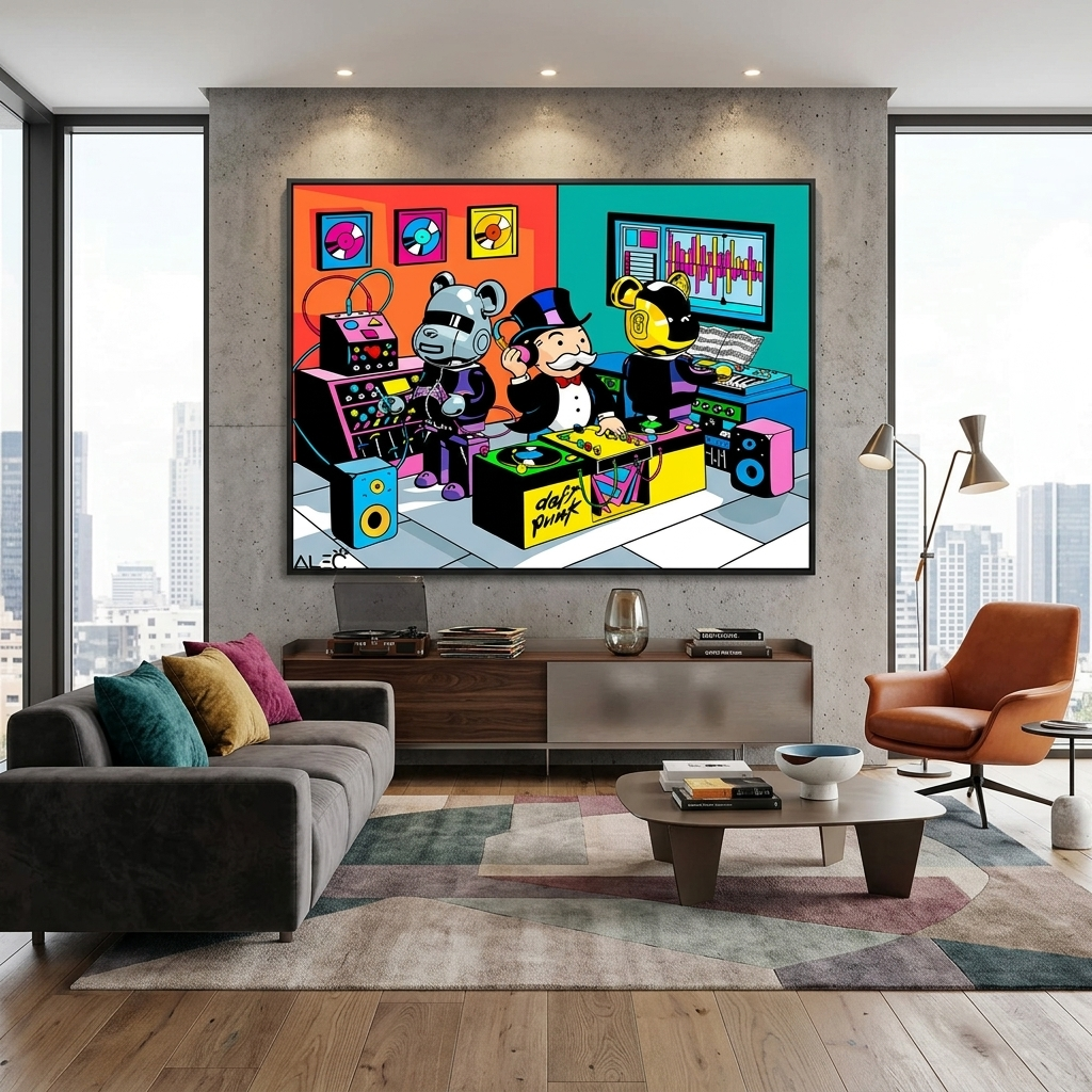 Kunstdruck auf Leinwand mit dem Titel „Alec Monopoly DJ“