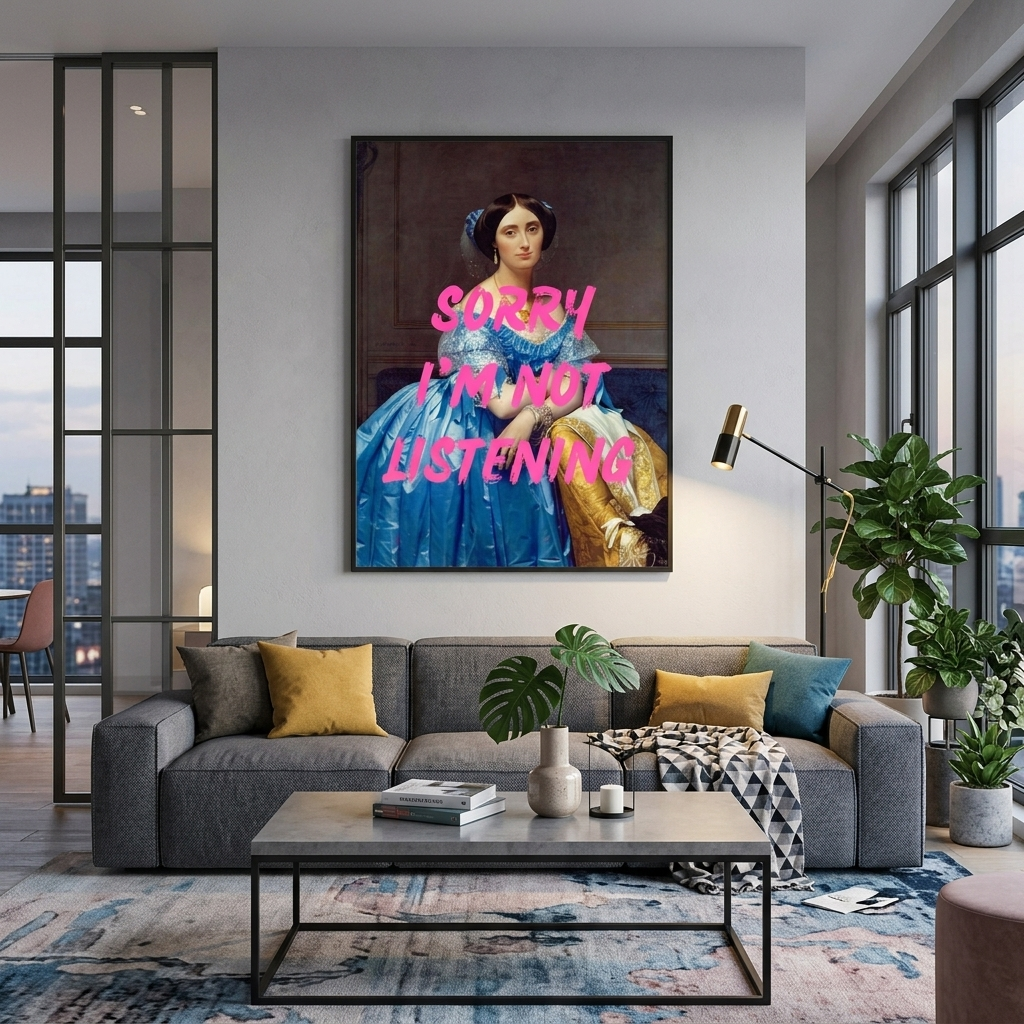 Kunstdruck auf Leinwand, Motiv: „Tut mir leid, ich höre nicht zu“