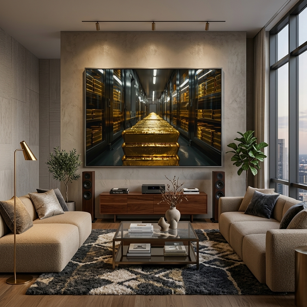 Goldbarren im Tresor Motivierender Kunstdruck auf Leinwand