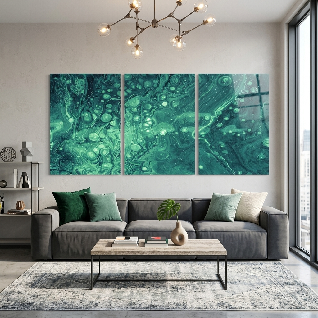 Mehrteiliger Kunstdruck auf Leinwand „Bubbles“ in türkisfarbener Acrylfarbe