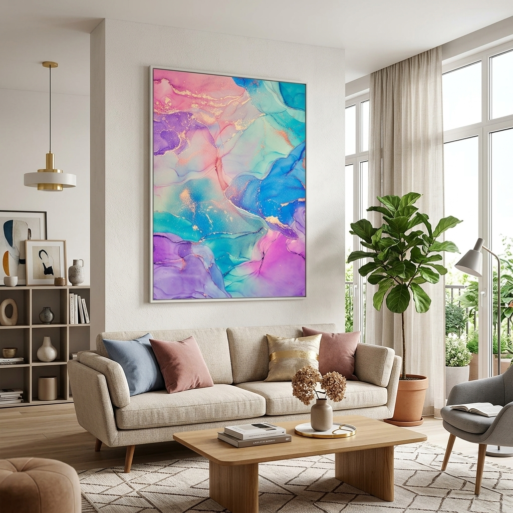 Rosa und lila abstrakt mit blauen und goldenen Tönen Abstraktion Leinwand Wand Kunstdruck